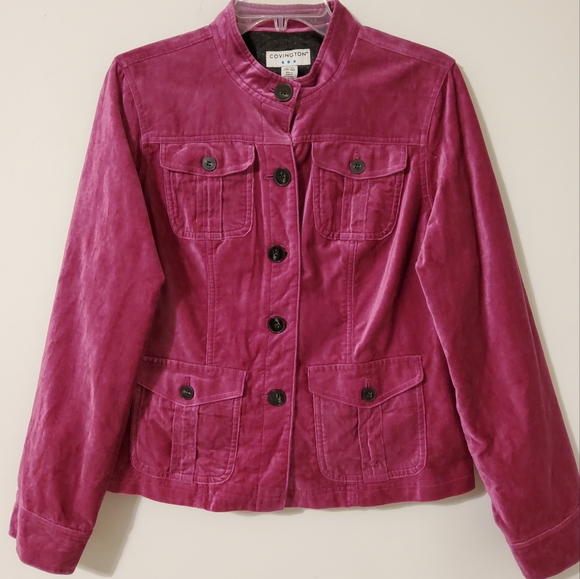 Covington Jackets & Blazers - Covington Magenta Velvet Long Sleeve Jacket With 4 Pockets Size M/M (10-12)
